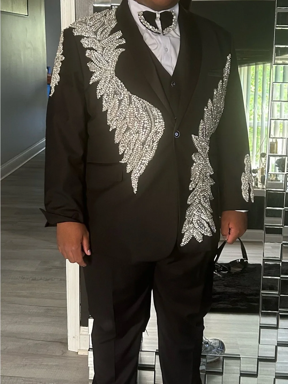 Men's Black Blazer with Silver Crystal Embellishment